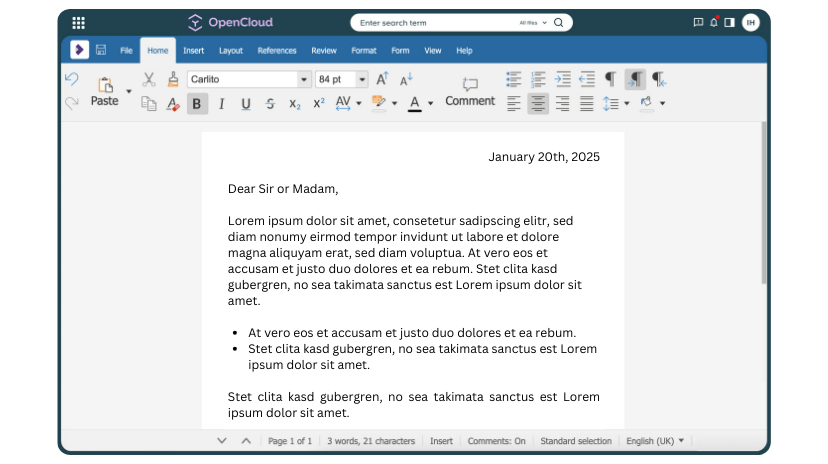 OpenCloud Collabora Web Office Integration Textdokument