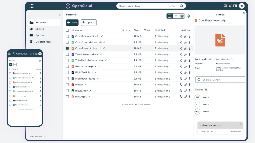 OpenCloud Filesharing Ansicht Desktop und Smartphone