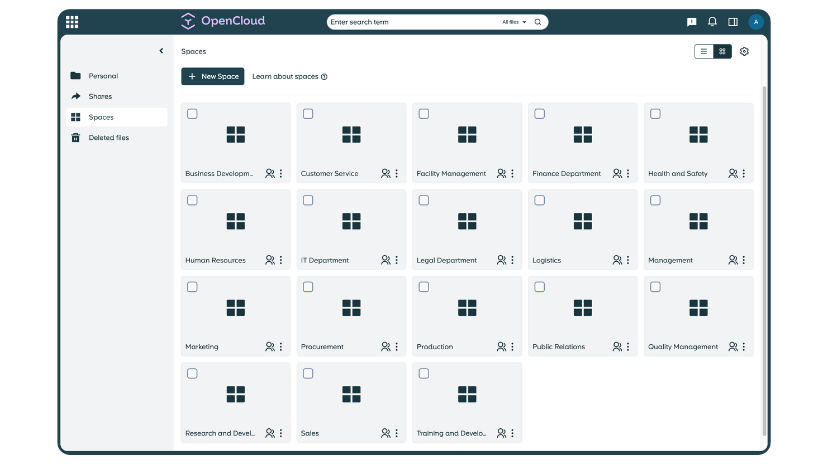 OpenCloud Benutzeroberflaeche Spaces Ansicht