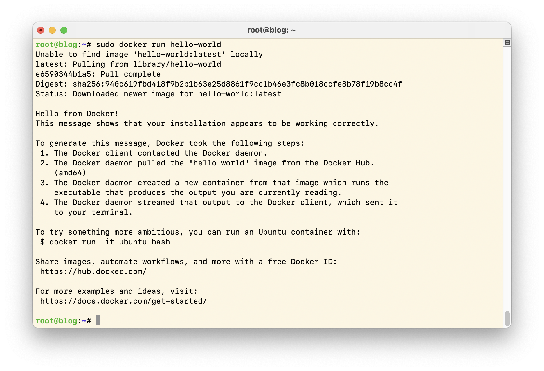 sudo docker run hello-world