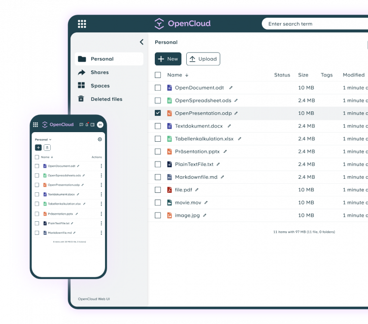 OpenCloud File-Sharing Drive Ansicht Desktop und mobil