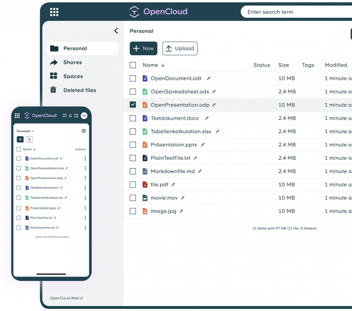 OpenCloud Ansicht Benutzeroberfläche Desktop und mobil